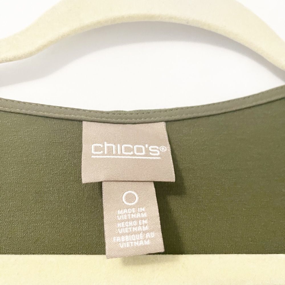 Chicos Olive Roll Tab Sleeve Front Tie Button Down Blouse Size 0 (S) - Picture 7 of 7